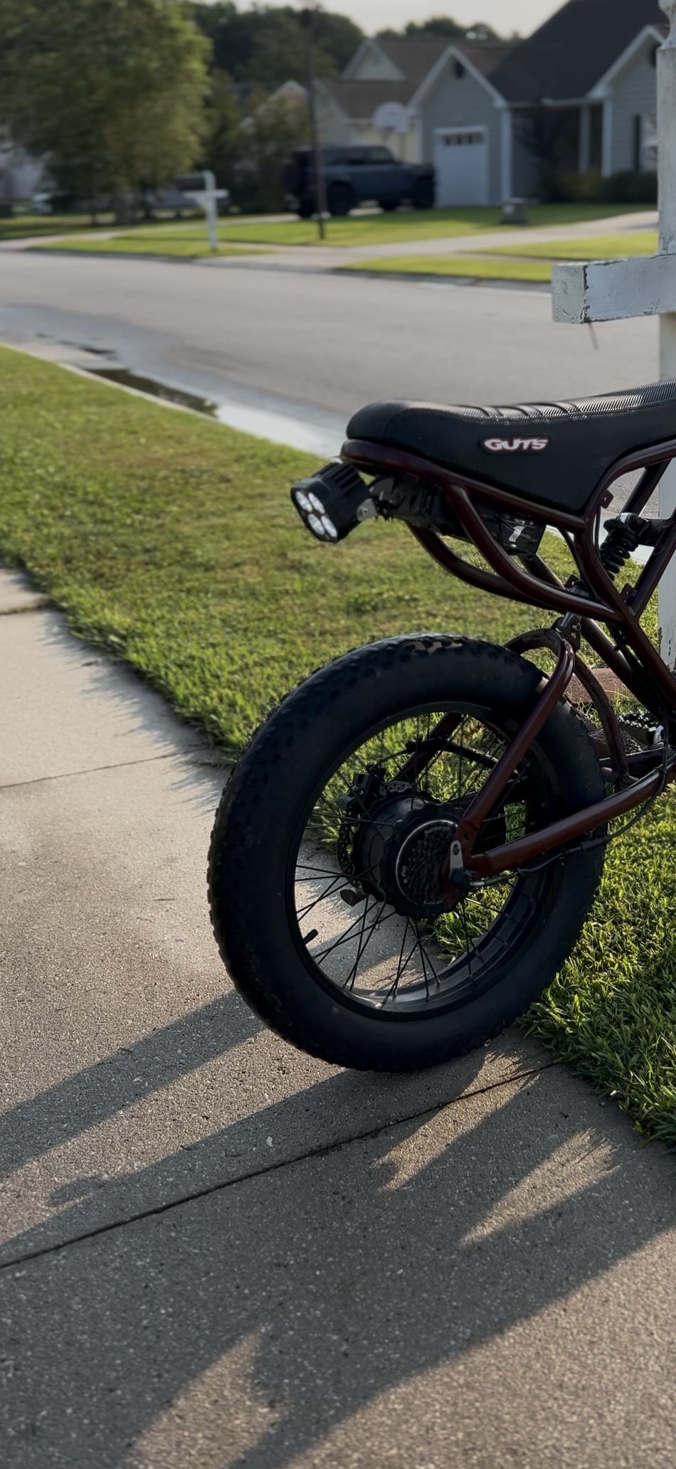 Maroon Super 73 with a WFD squadron light mounted under the seat